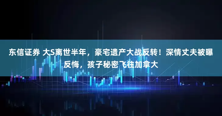 东信证券 大S离世半年，豪宅遗产大战反转！深情丈夫被曝反悔，孩子秘密飞往加拿大